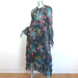 Zimmermann Ninety Six Chevron Frill Midi Dress Black Blossom Chiffon Size 0
