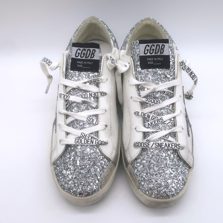 Golden Goose Superstar Glitter Sneakers White/Silver Size 37 NEW
