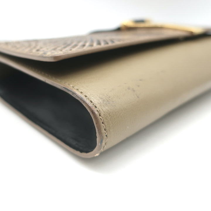 Yves Saint Laurent Y Ligne Clutch Bag Taupe Leather &amp; Snakeskin