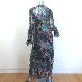 Zimmermann Ninety Six Chevron Frill Midi Dress Black Blossom Chiffon Size 0