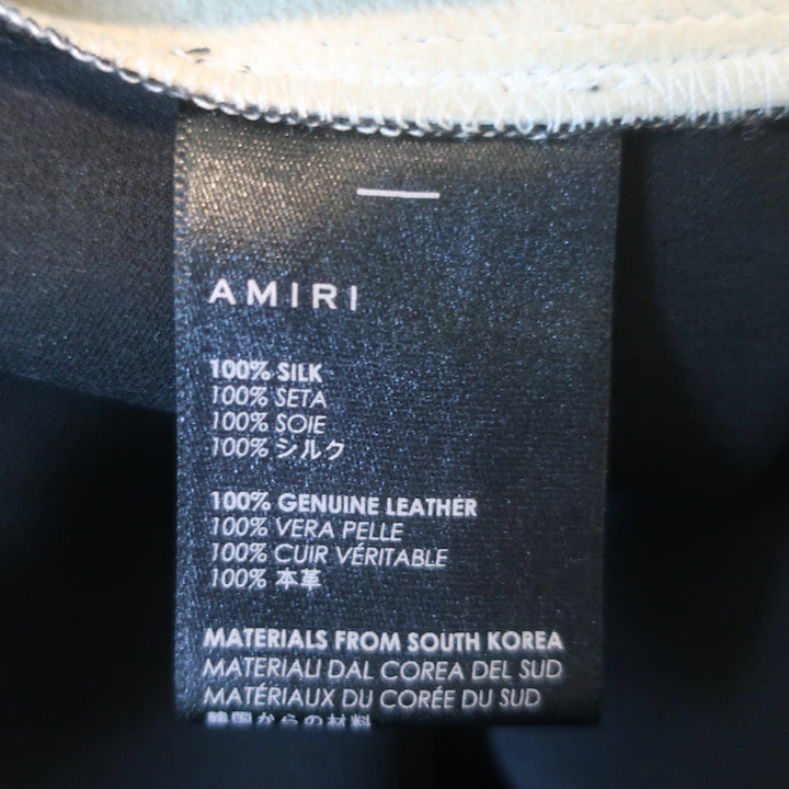 Amiri Leather-Stripe Track Pants Black Silk Satin Size 44