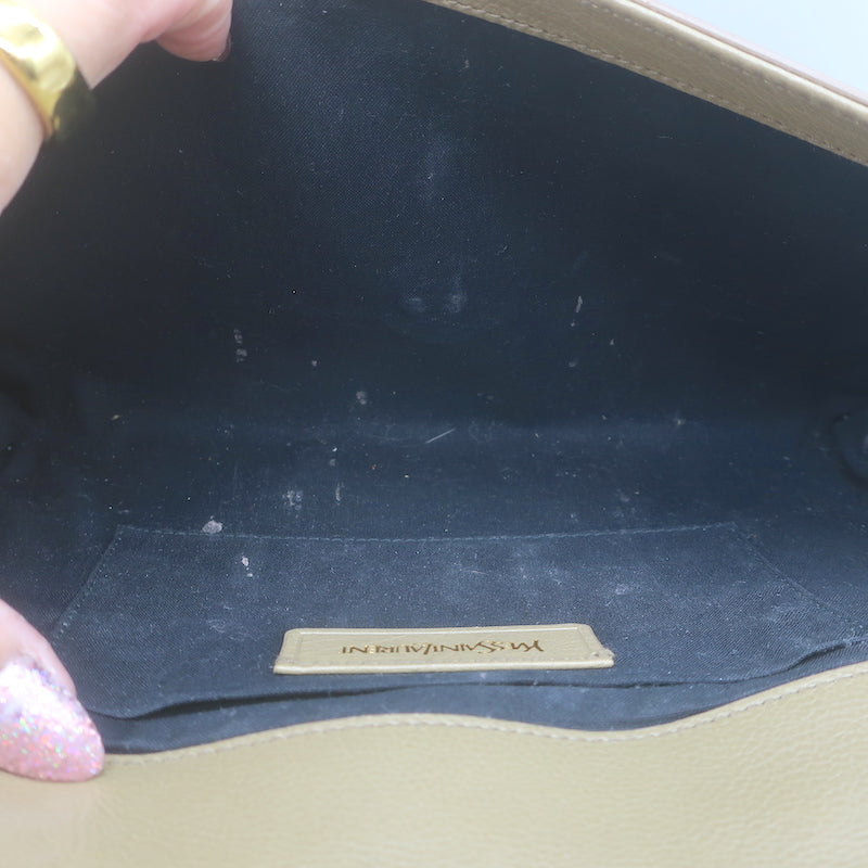 Yves Saint Laurent Y Ligne Clutch Bag Taupe Leather &amp; Snakeskin