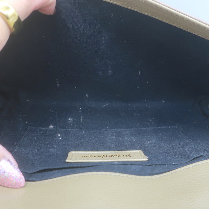Yves Saint Laurent Y Ligne Clutch Bag Taupe Leather &amp; Snakeskin
