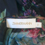 Zimmermann Ninety Six Chevron Frill Midi Dress Black Blossom Chiffon Size 0