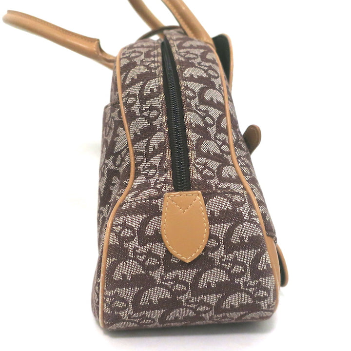 Christian Dior Double Saddle Bowler Bag Brown Diorissimo Canvas &amp; Beige Leather