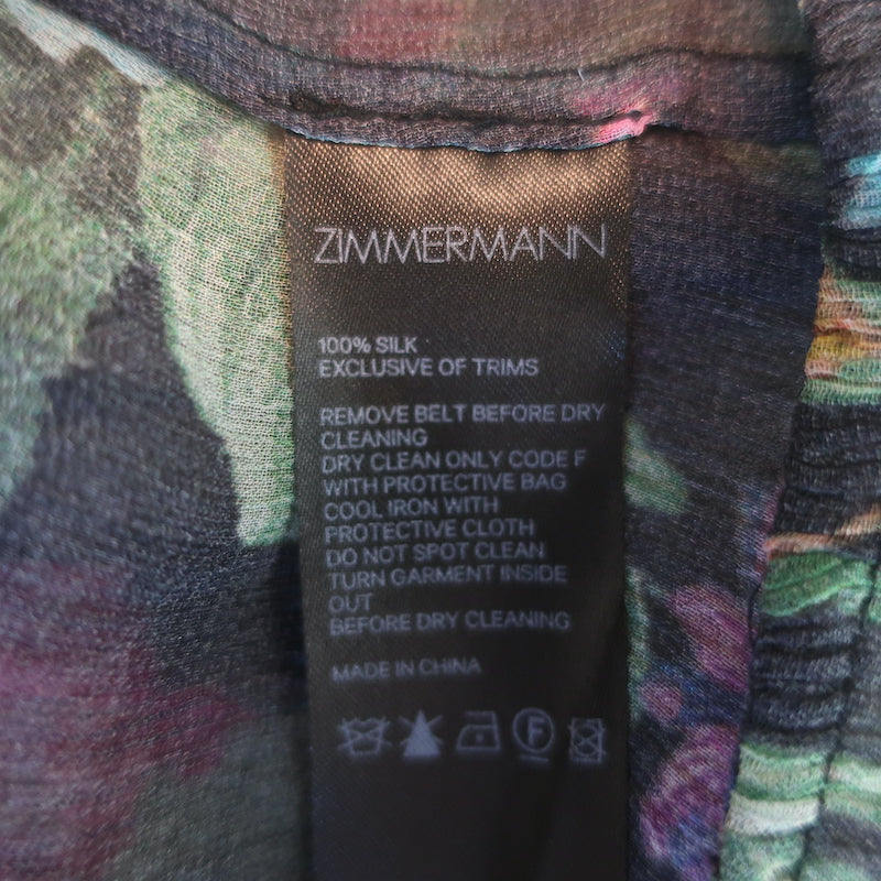 Zimmermann Ninety Six Chevron Frill Midi Dress Black Blossom Chiffon Size 0