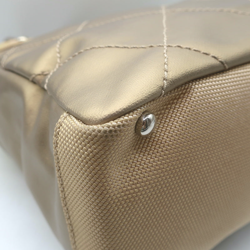 Chanel 2006 Paris-Biarritz Petite Quilted Tote Gold Coated Canvas Shoulder Bag