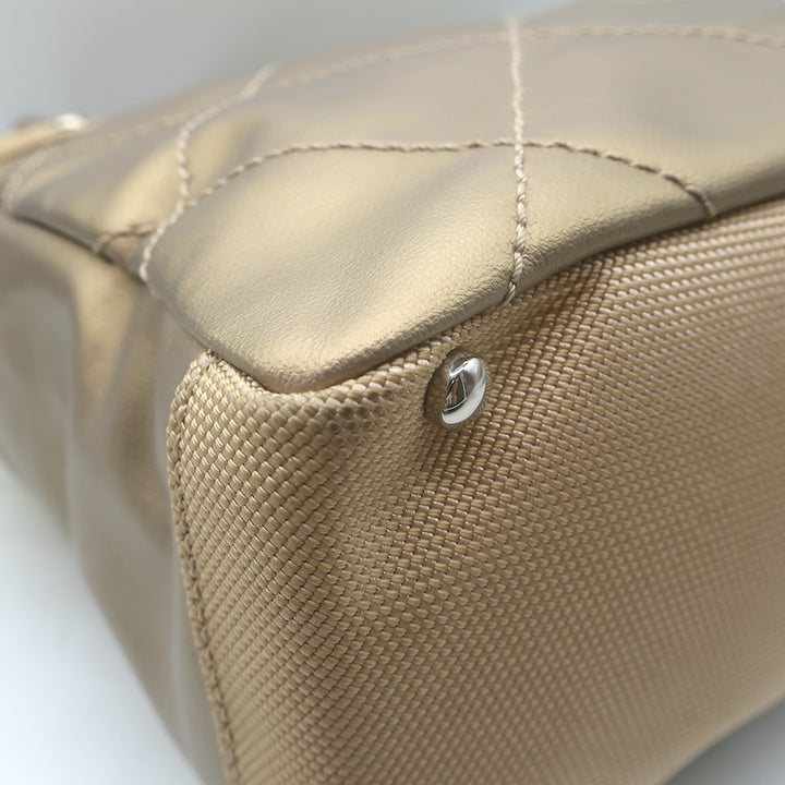 Chanel 2006 Paris-Biarritz Petite Quilted Tote Gold Coated Canvas Shoulder Bag