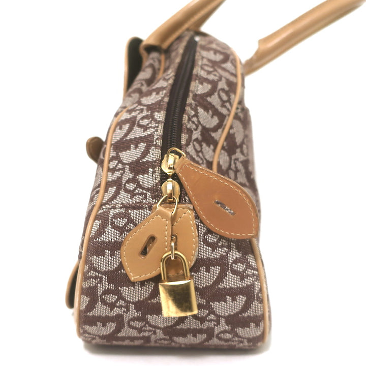 Christian Dior Double Saddle Bowler Bag Brown Diorissimo Canvas &amp; Beige Leather