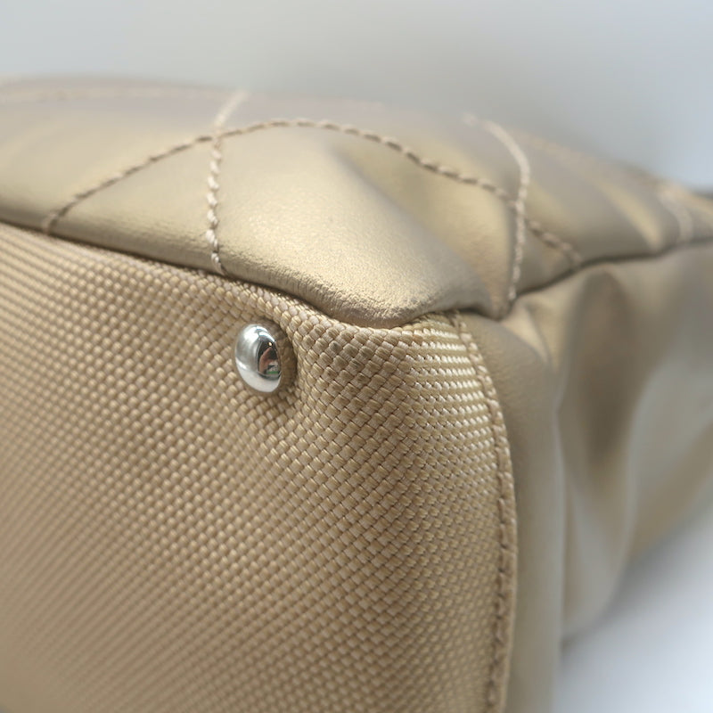 Chanel 2006 Paris-Biarritz Petite Quilted Tote Gold Coated Canvas Shoulder Bag
