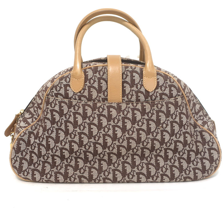 Christian Dior Double Saddle Bowler Bag Brown Diorissimo Canvas &amp; Beige Leather