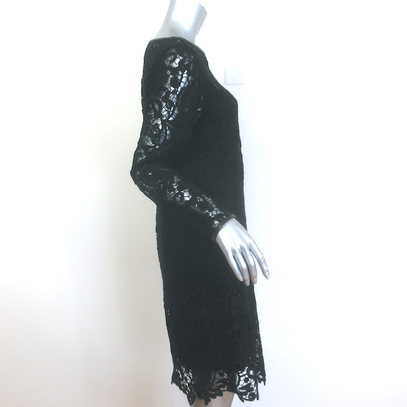 Ralph Lauren Black Label Merrill Leather-Trim Guipure Lace Dress Black Size 8