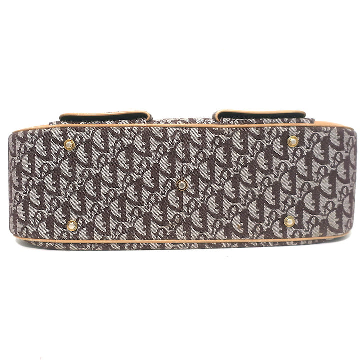 Christian Dior Double Saddle Bowler Bag Brown Diorissimo Canvas &amp; Beige Leather