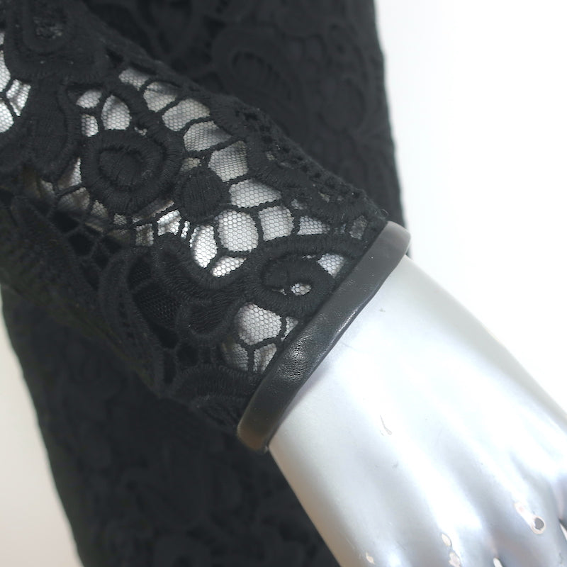 Ralph Lauren Black Label Merrill Leather-Trim Guipure Lace Dress Black Size 8