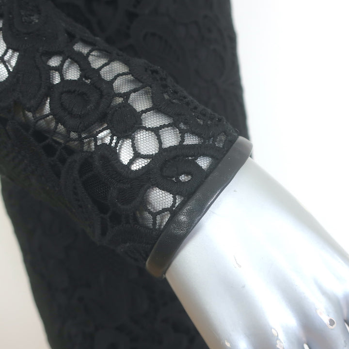 Ralph Lauren Black Label Merrill Leather-Trim Guipure Lace Dress Black Size 8