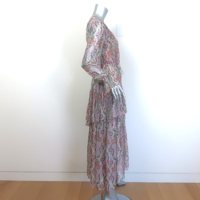 Zimmermann Ninety-Six Asymmetric Midi Dress Multi Paisley Print Chiffon Size 0