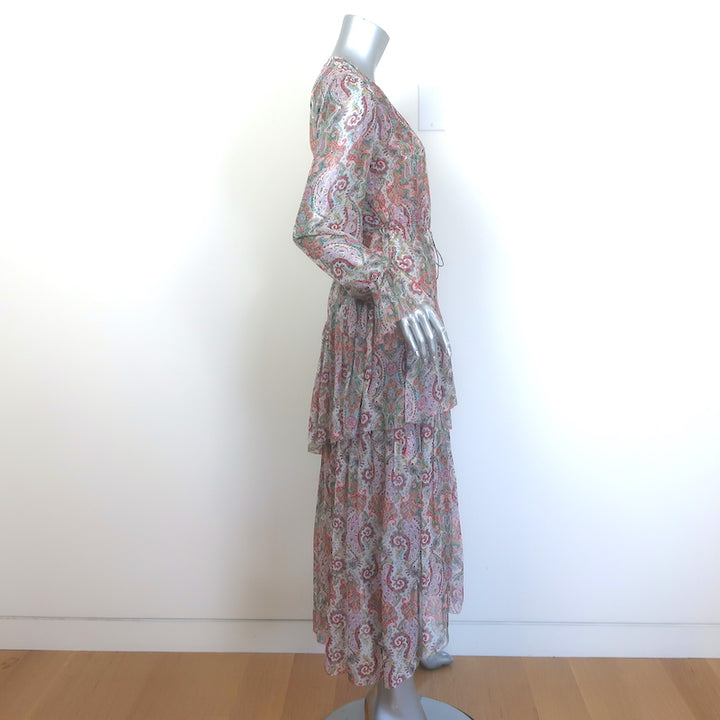 Zimmermann Ninety-Six Asymmetric Midi Dress Multi Paisley Print Chiffon Size 0