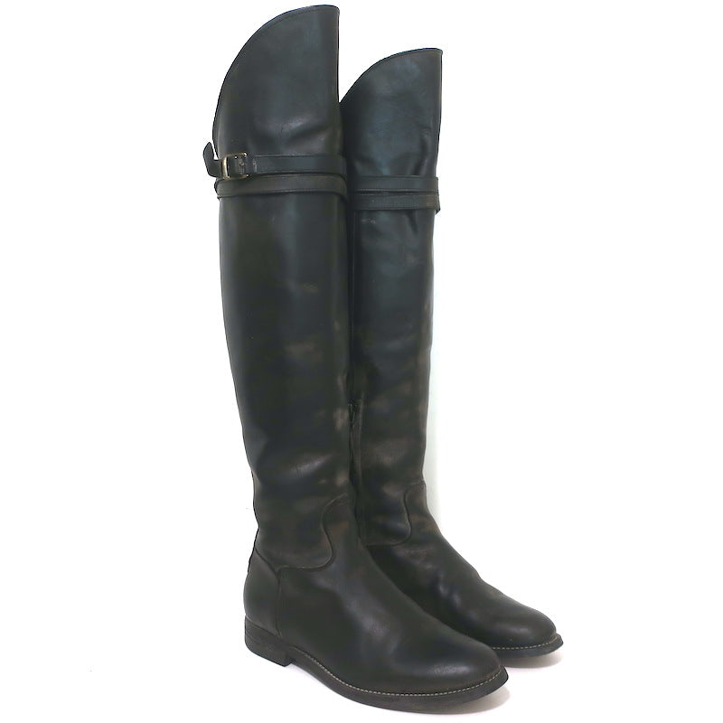 N.D.C. Gerda High Over the Knee Riding Boots Black Washed Leather Size 36