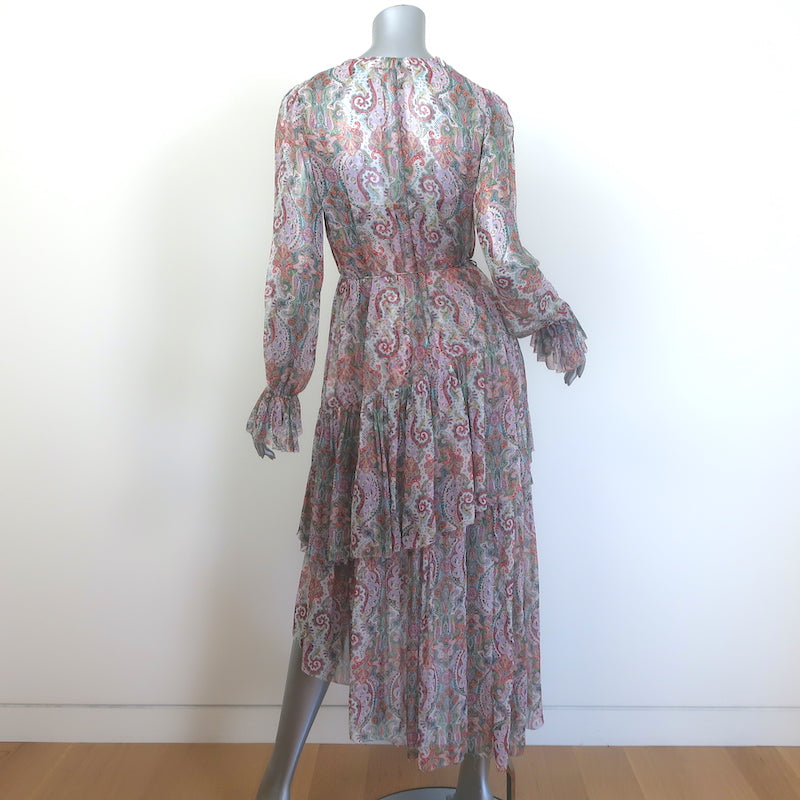 Zimmermann Ninety-Six Asymmetric Midi Dress Multi Paisley Print Chiffon Size 0