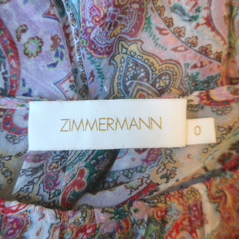 Zimmermann Ninety-Six Asymmetric Midi Dress Multi Paisley Print Chiffon Size 0