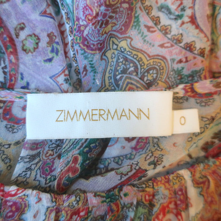Zimmermann Ninety-Six Asymmetric Midi Dress Multi Paisley Print Chiffon Size 0