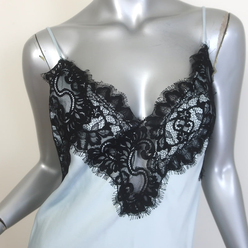A.L.C. Lennon Lace-Trim Midi Slip Dress Light Blue/Black Satin Size Extra Small