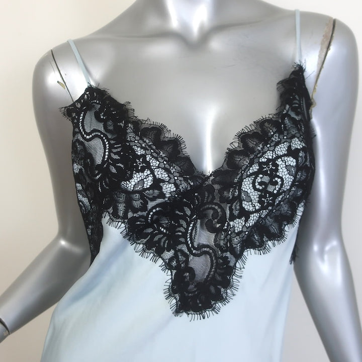 A.L.C. Lennon Lace-Trim Midi Slip Dress Light Blue/Black Satin Size Extra Small