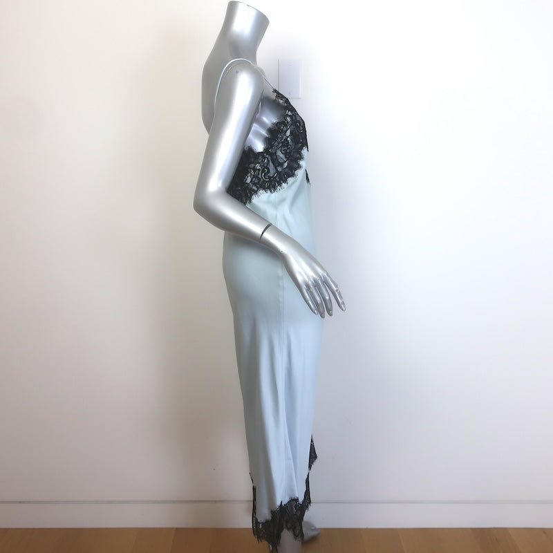 A.L.C. Lennon Lace-Trim Midi Slip Dress Light Blue/Black Satin Size Extra Small