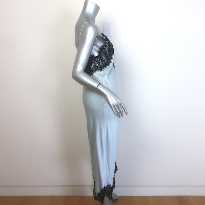 A.L.C. Lennon Lace-Trim Midi Slip Dress Light Blue/Black Satin Size Extra Small