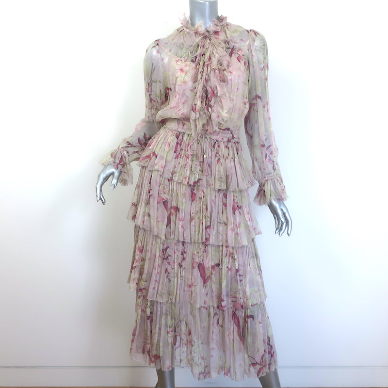 Zimmermann Winsome Tiered Midi Dress Light Pink Floral Crinkled Chiffo – Celebrity Owned Zimmermann Winsome Tiered Midi Dress Light Pink Floral Crinkled Chiffo – Celebrity Owned