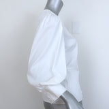 Theory Gathered Sleeve Button-Front Top White Stretch Cotton Size Small