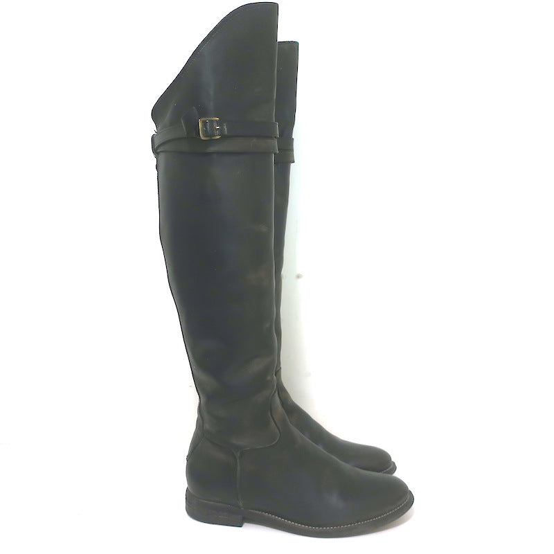 N.D.C. Gerda High Over the Knee Riding Boots Black Washed Leather Size 36