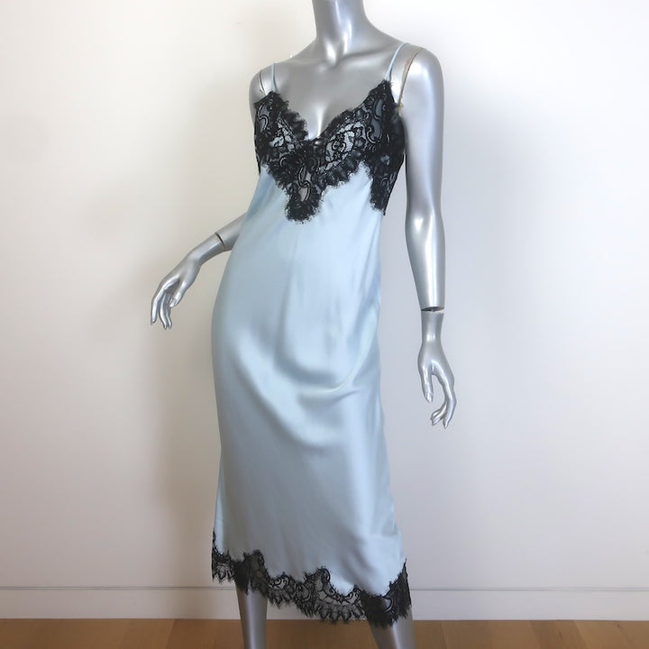 A.L.C. Lennon Lace-Trim Midi Slip Dress Light Blue/Black Satin Size Extra Small
