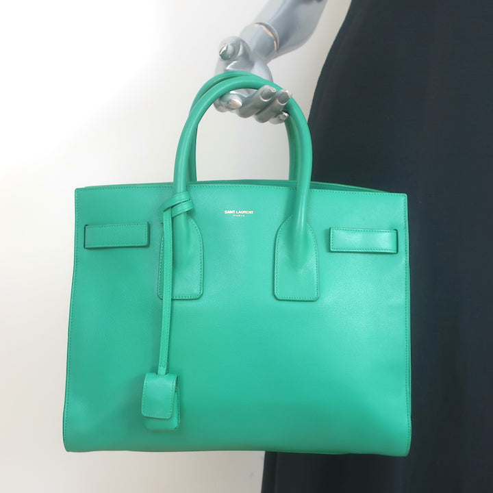 Saint Laurent Sac de Jour Small Tote Green Leather Crossbody Bag