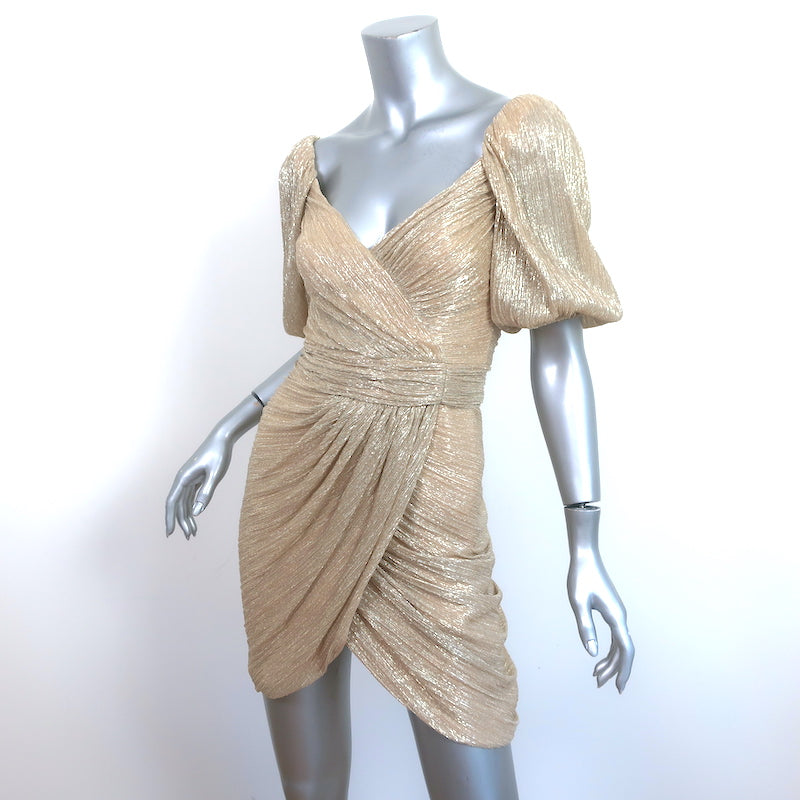 Jonathan Simkhai Ruched Mini Wrap Dress Nina Gold Metallic Lame Size 2 Celebrity Owned Jonathan Simkhai Ruched Mini Wrap Dress Nina Gold Metallic Lame Size 2 Celebrity Owned