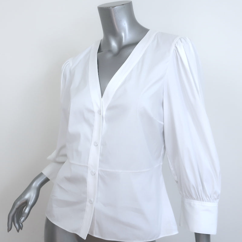 Theory Gathered Sleeve Button-Front Top White Stretch Cotton Size Small