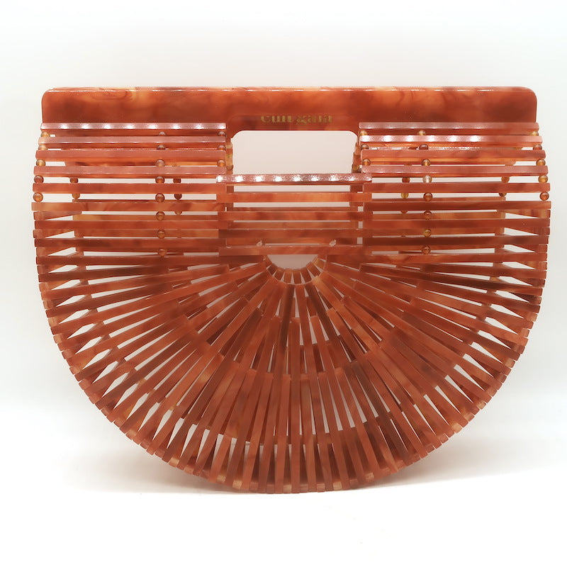 Cult Gaia Small Ark Acrylic Top Handle Bag Marbled Brown