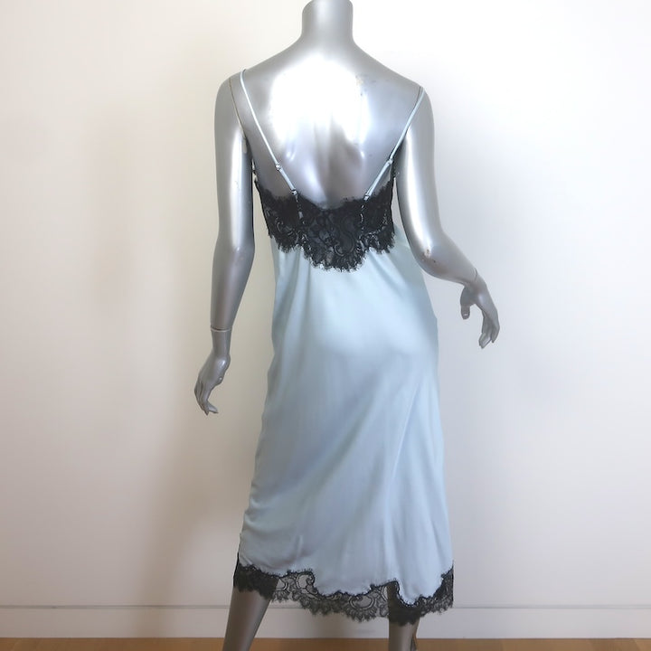 A.L.C. Lennon Lace-Trim Midi Slip Dress Light Blue/Black Satin Size Extra Small