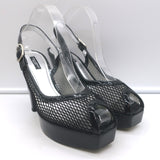 Dolce & Gabbana Mesh Platform Slingback Pumps Black Patent Leather Size 40