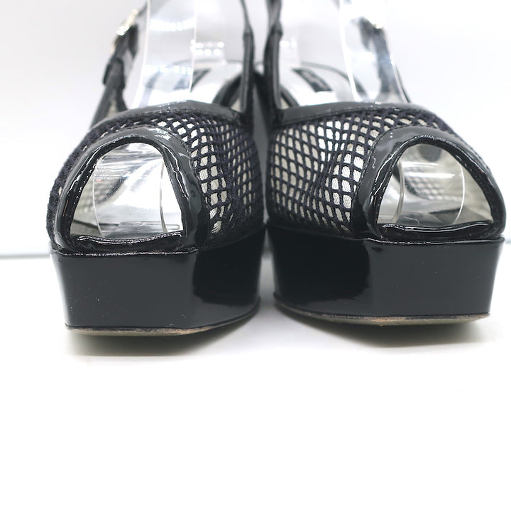 Dolce &amp; Gabbana Mesh Platform Slingback Pumps Black Patent Leather Size 40