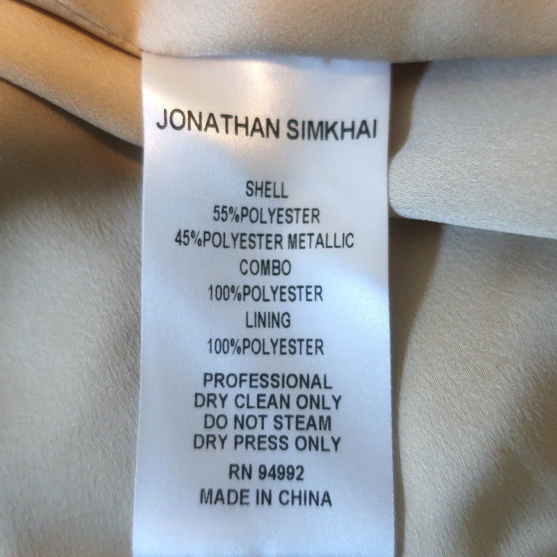 Jonathan Simkhai Ruched Mini Wrap Dress Nina Gold Metallic Lame Size 2