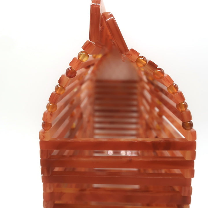 Cult Gaia Small Ark Acrylic Top Handle Bag Marbled Brown