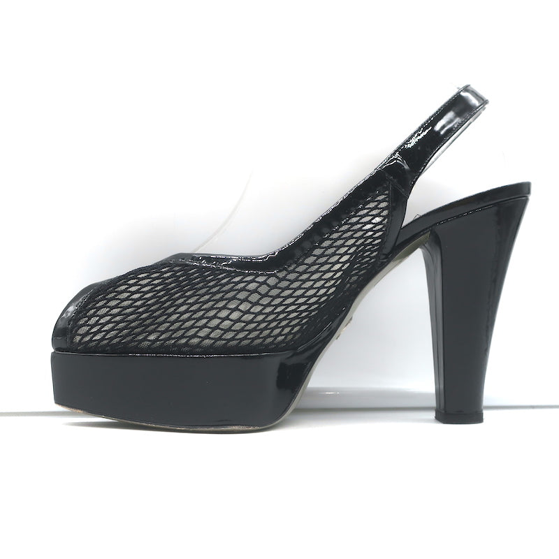 Dolce &amp; Gabbana Mesh Platform Slingback Pumps Black Patent Leather Size 40