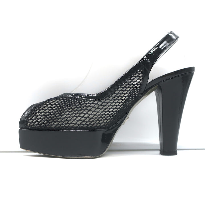 Dolce &amp; Gabbana Mesh Platform Slingback Pumps Black Patent Leather Size 40