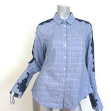 Jonathan Simkhai Pussy Bow Shirt Blue Lace-Embroidered Plaid Size Small