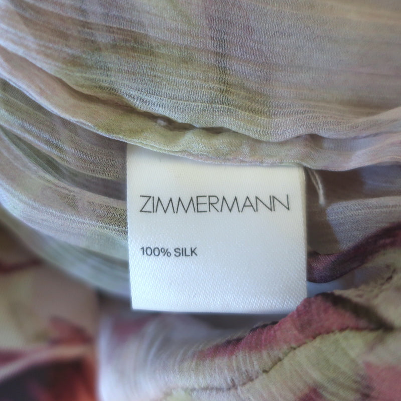Zimmermann Winsome Tiered Midi Dress Light Pink Floral Crinkled Chiffon Size 1