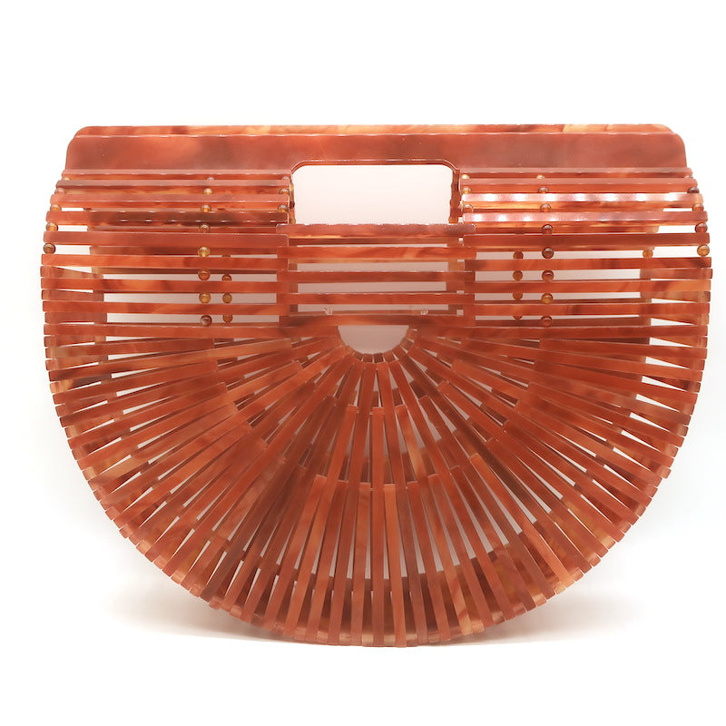 Cult Gaia Small Ark Acrylic Top Handle Bag Marbled Brown