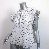GANNI Polka Dot Top White/Black Pleated Georgette Size 36 Flutter Sleeve Blouse