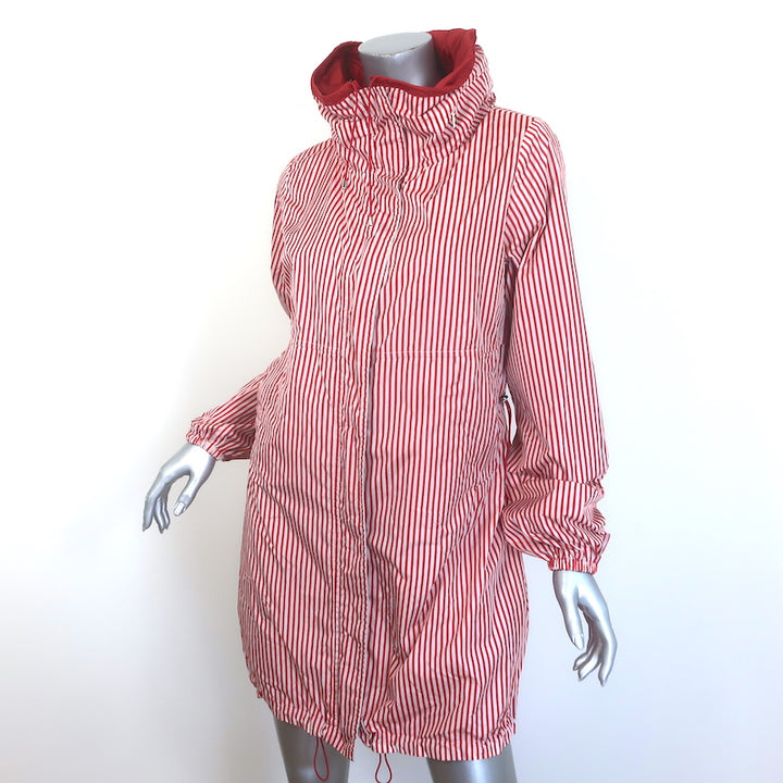 Weekend Max Mara Reversible Hooded Striped Rain Jacket Red/White Size US 8
