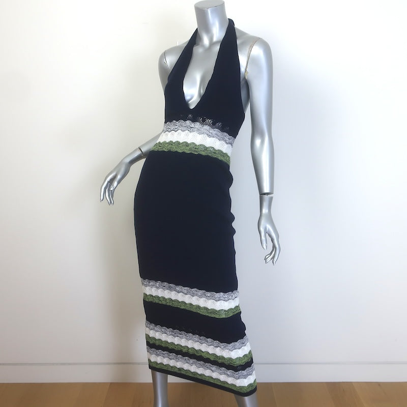 Ramy Brook Crochet-Striped Midi Halter Dress Navy Cotton Knit Size Small